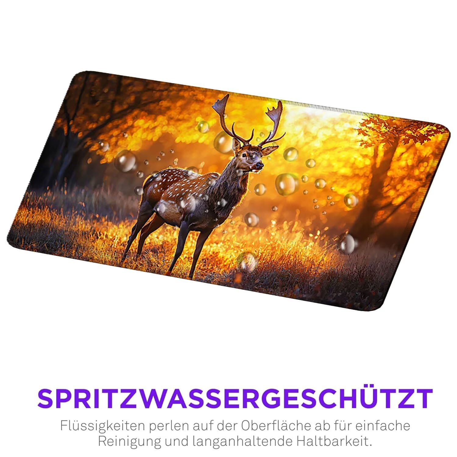Gamingowa podkładka pod mysz, 1200 x 600 mm, XXL, przedłużona, duża podkładka pod mysz, szyte krawędzie, antypoślizgowa gumowa podstawa, ochrona do biura domowego (zachód słońca, jelenie) Z-880