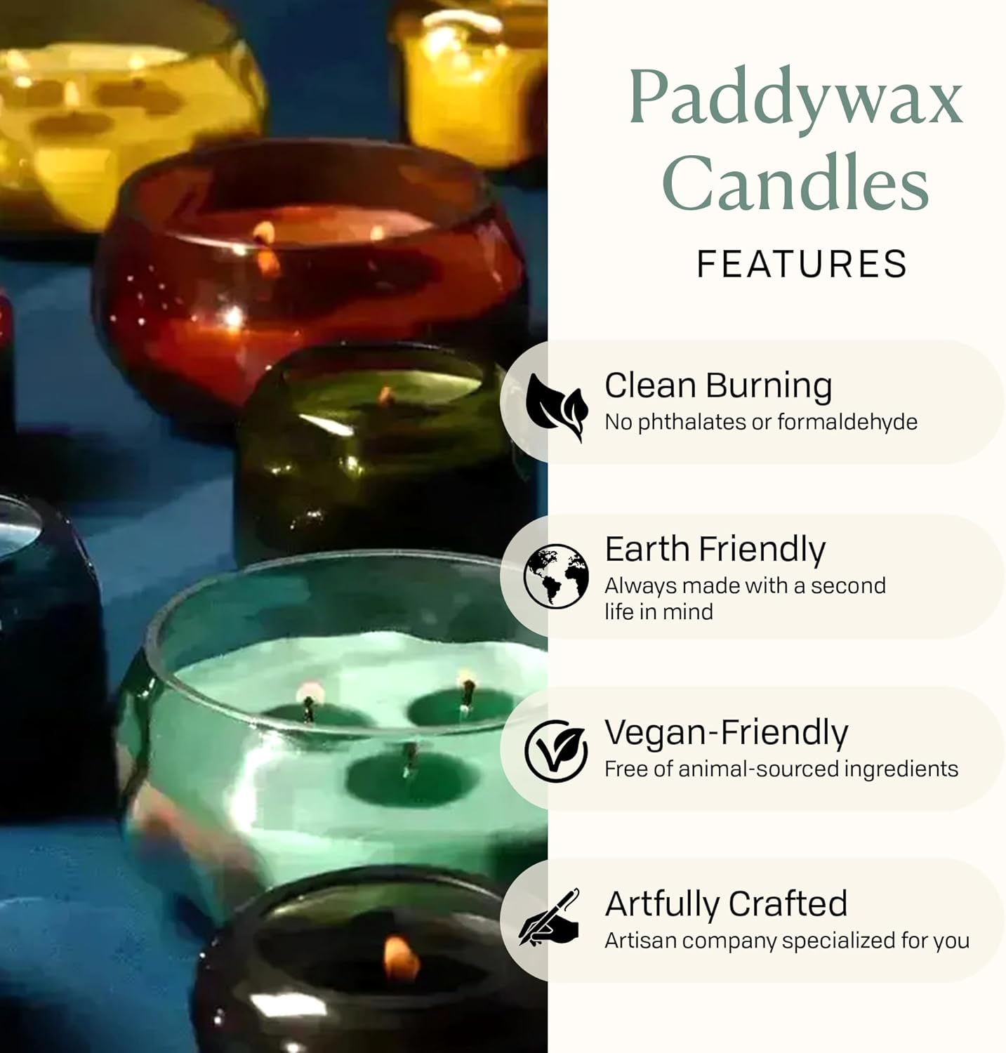 Paddywax Basalt Collection Scented Candle, Soy Wax Blend Glass Jar with Lid, Reusable Home Décor Candle, 10 oz, Navy Vessel, Rosewater Santal - Image 5
