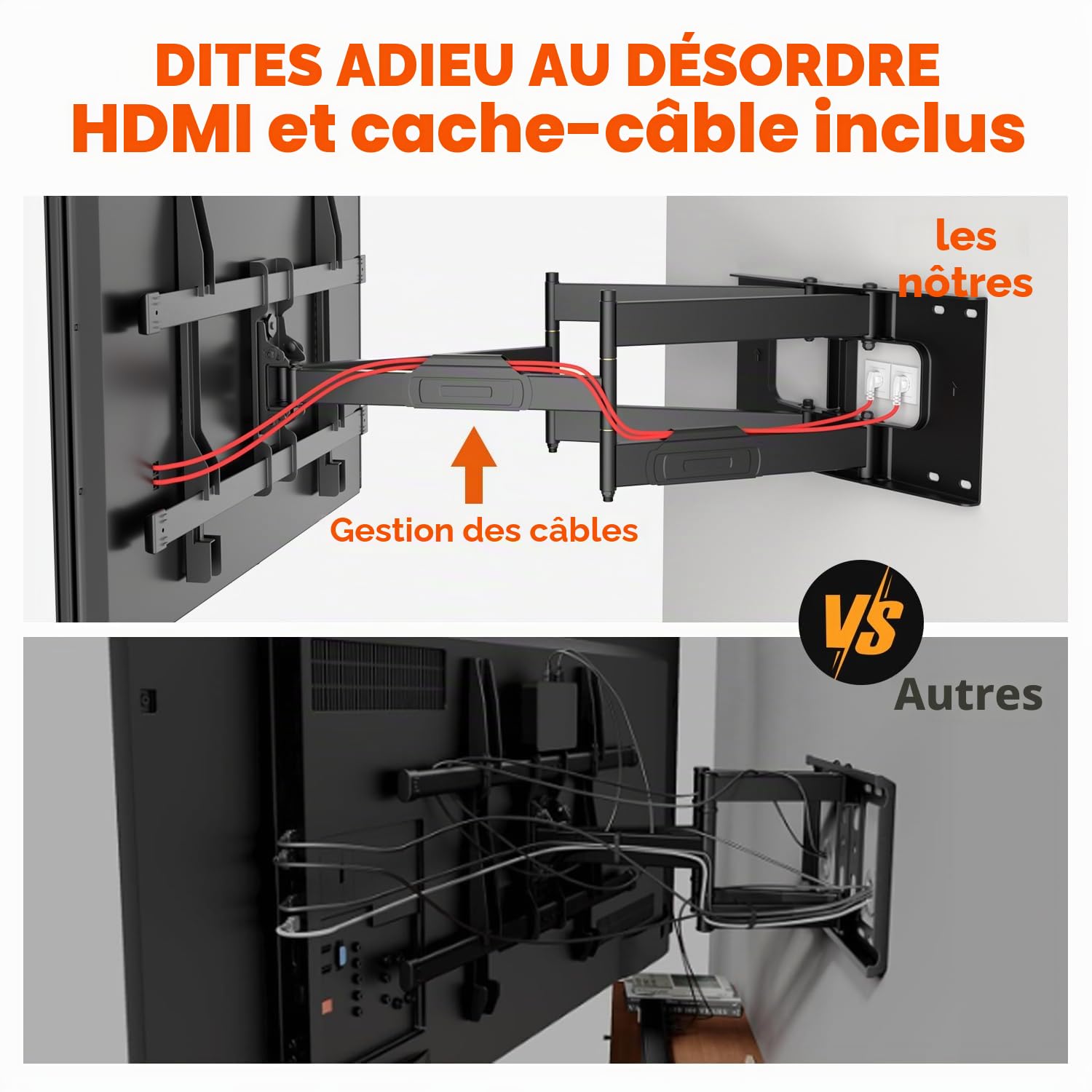 Support Mural TV pour Télévision Plat et Incurvé 50-90 Pouces