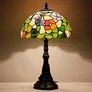 Tiffany Table Lamp Stained Glass Lamp 12X12X19 Inch Antique Reading Light (Butterfly Flowers)