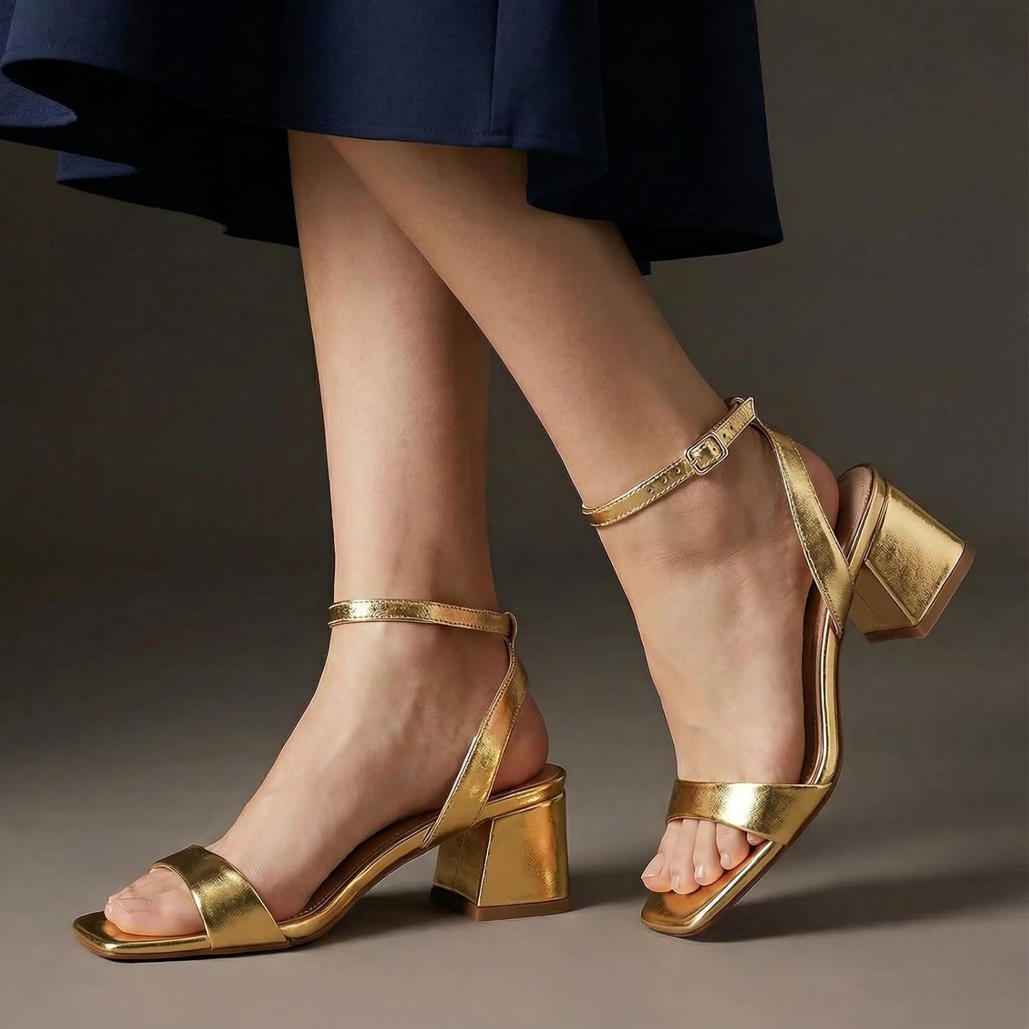 Women's Heeled Sandals Strappy Low Block Heels Chunky for Women Comfortable Ankle Strap Open Toe Party Wedding Dress Shoes for Women Dressy - Image 2