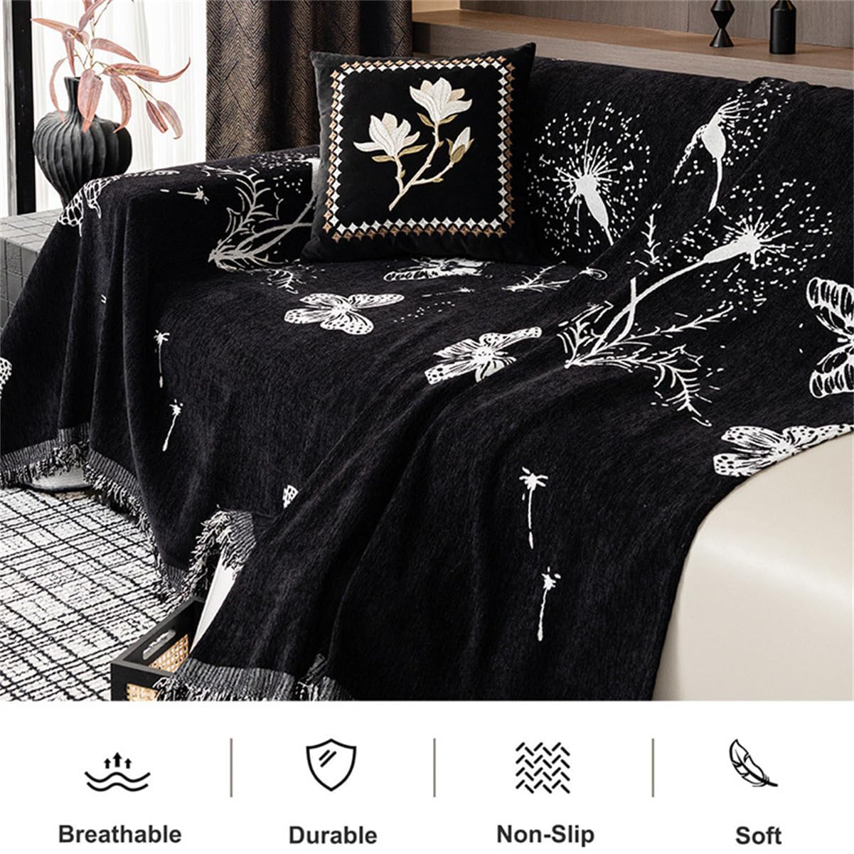 Copridivano Reversibile Motivo a Farfalla e Tarassaco Copridivano Matrimoniale Nappa Copripoltrona Coperta da Letto Antiscivolo Antipolvere AntiGraffio Copridivano (Oro,180x230 cm)