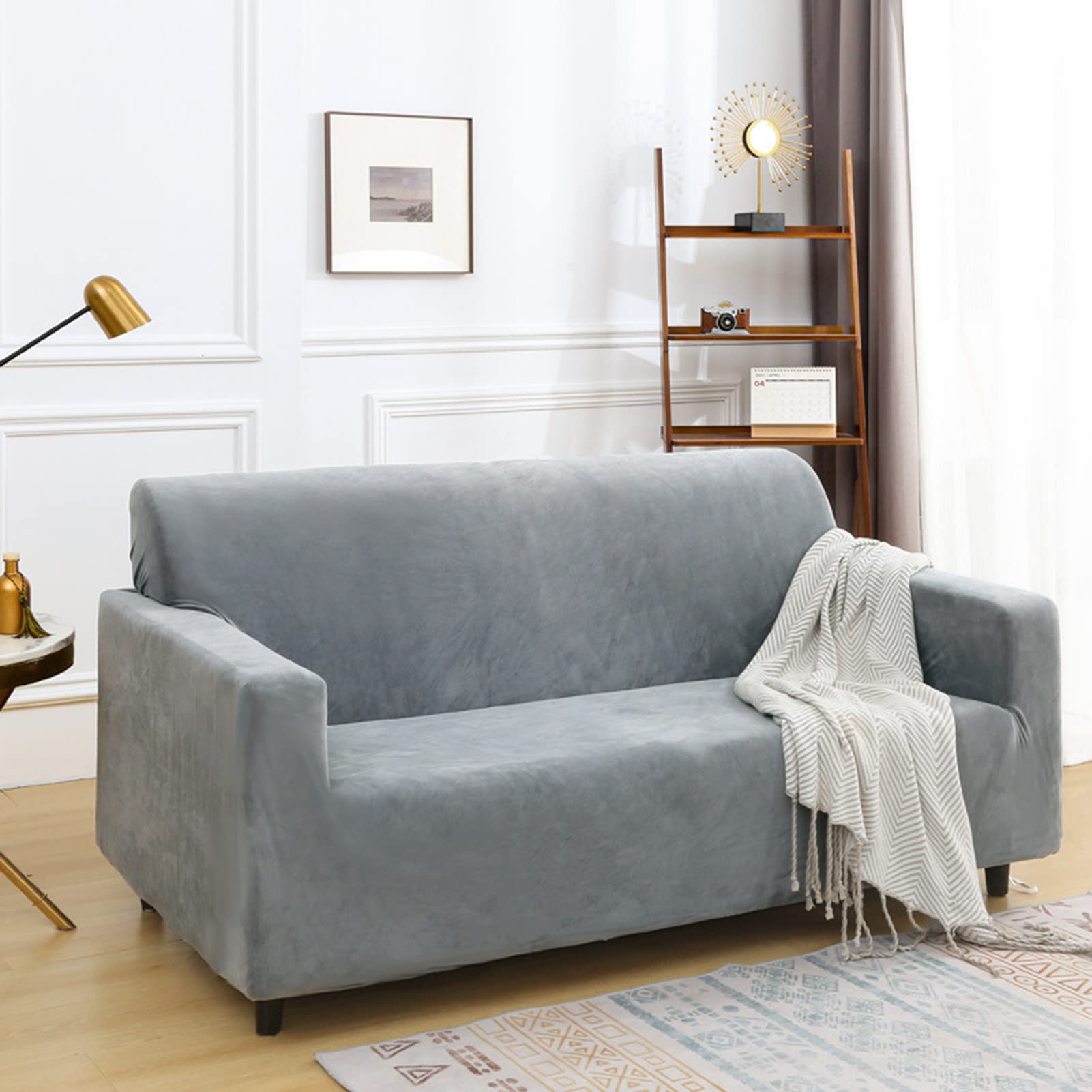 Housse de causeuse en velours extensible gris foncé 1 place 90-140 cm