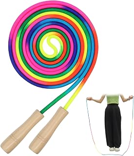 Long Skipping Rope Kids 5M Long Jump Ropes for Group Skipping Adjustable Rainbow Jumping Rope with Wooden Handle Jumping Rope for School Sports