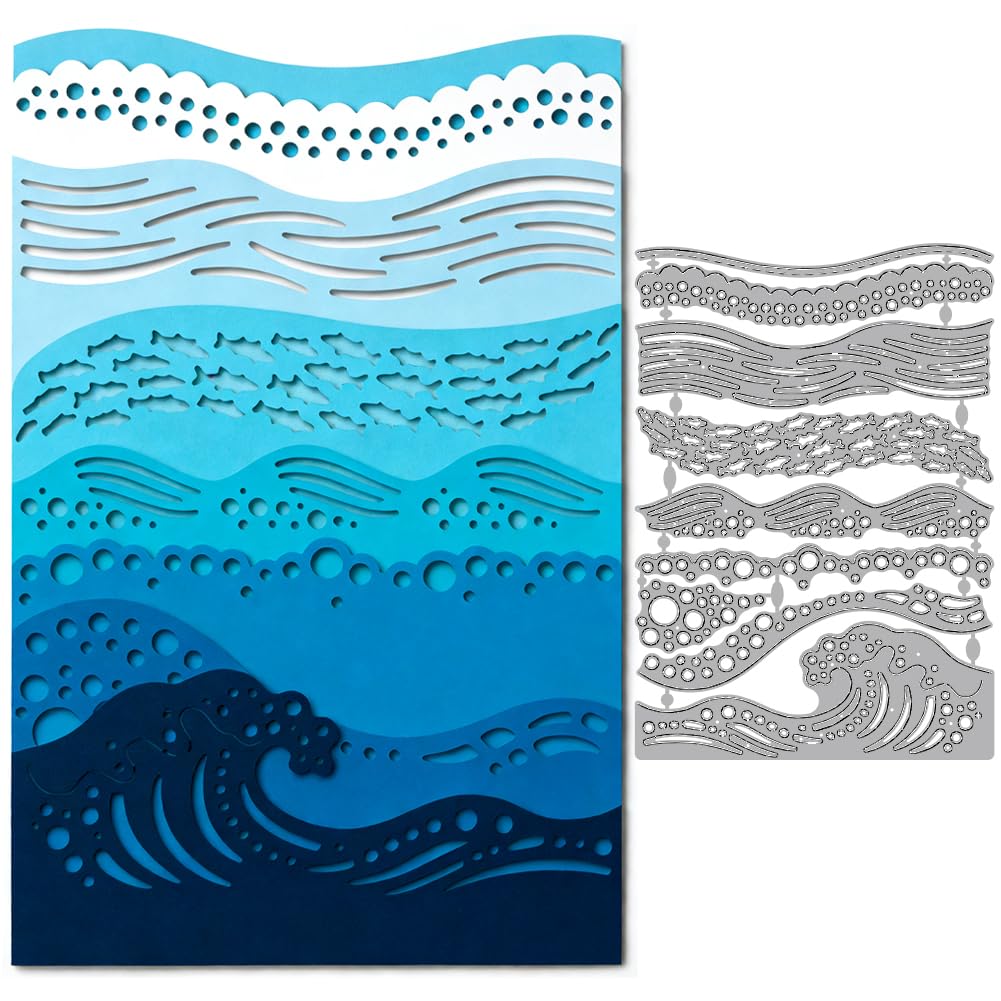 MAYJOYDIY Sea Wave Edge Metal Die Cuts Ocean Wave Cutting Dies Summer Beach Embossing Template Vacation Style Carbon Steel Cutting Stencils for Card Making DIY Scrapbooking Album Gift Decoration