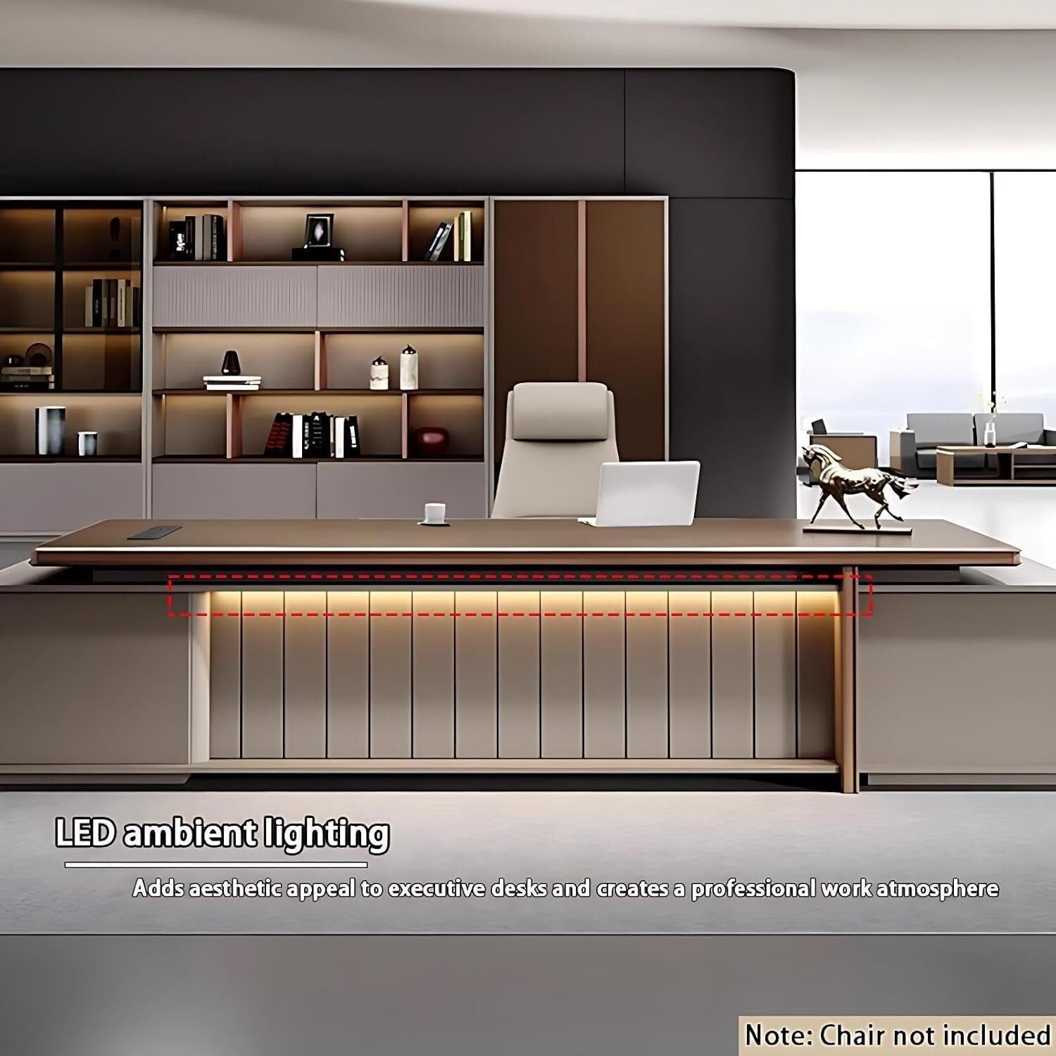 Modern Executive L-Shaped Office Desk - Large Corner Computer Desk with 2 Drawers & Storage Cabinet - Scratch-Resistant Home Office Furniture(126.0IN)