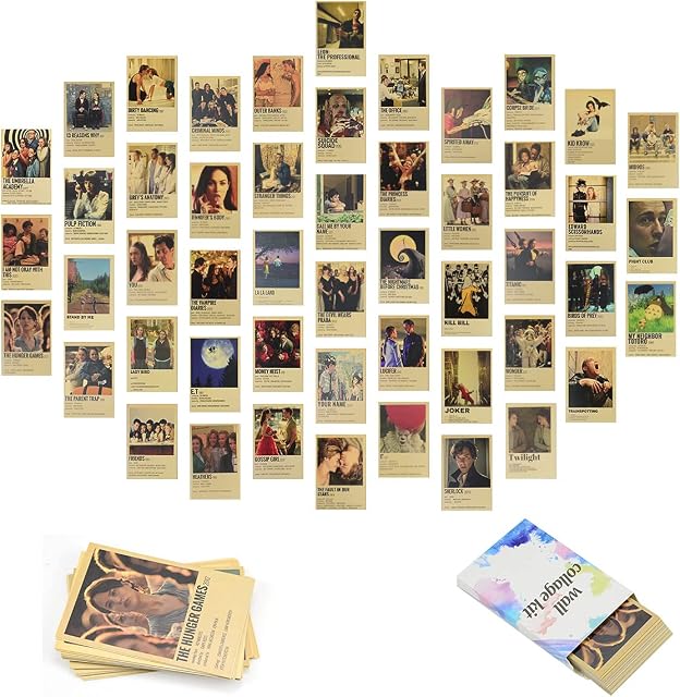 50Pcs Movie Poster Wall Collage Kit,Vintage Picture Room Decor Art Posters 4x6 inch for Teens and Young Adults (Movies)