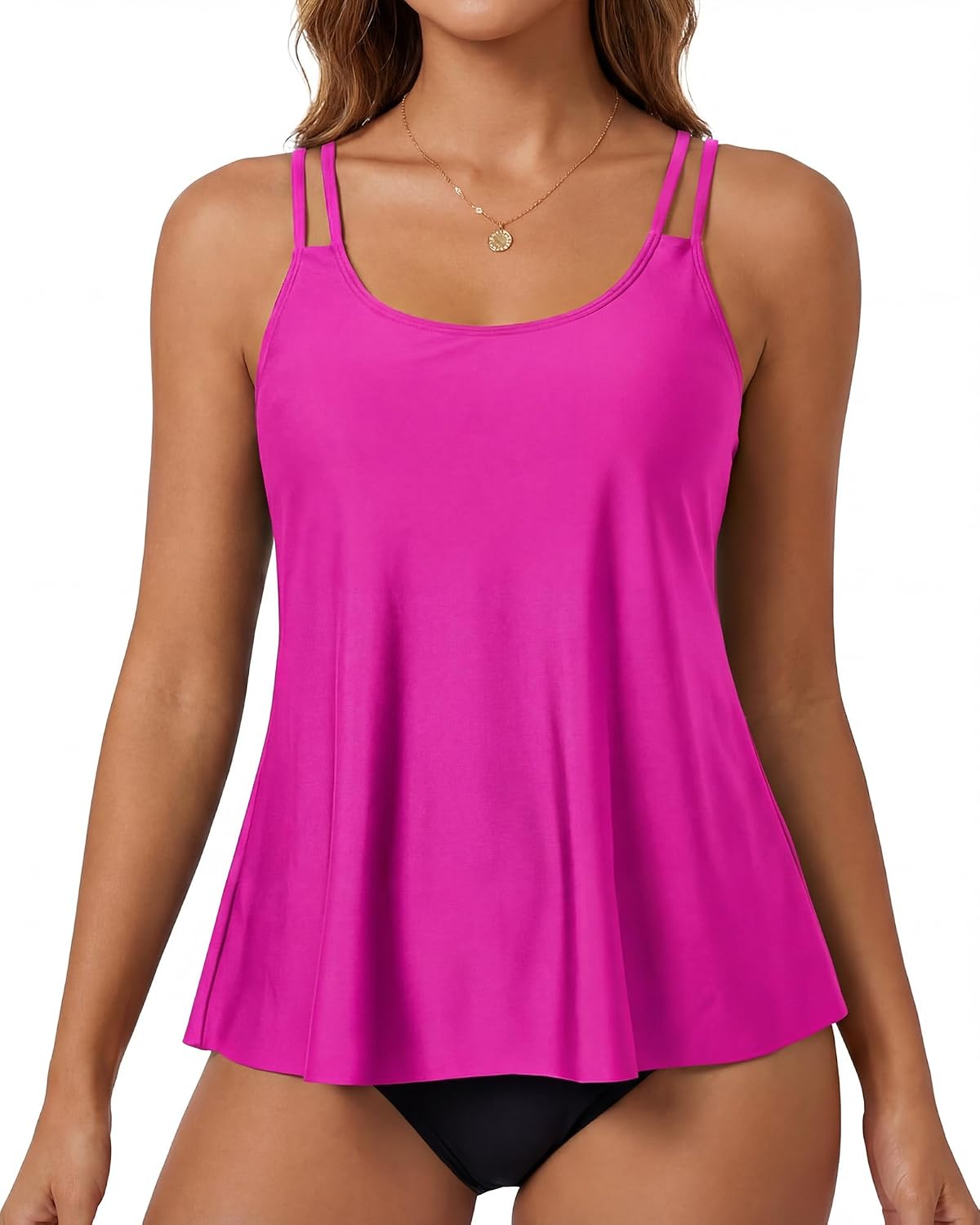 Cutecrop Women Flowy Tankini Top Swimsuit Top Only Swim Tankini Summer Ruffle High Waist with Bra Support