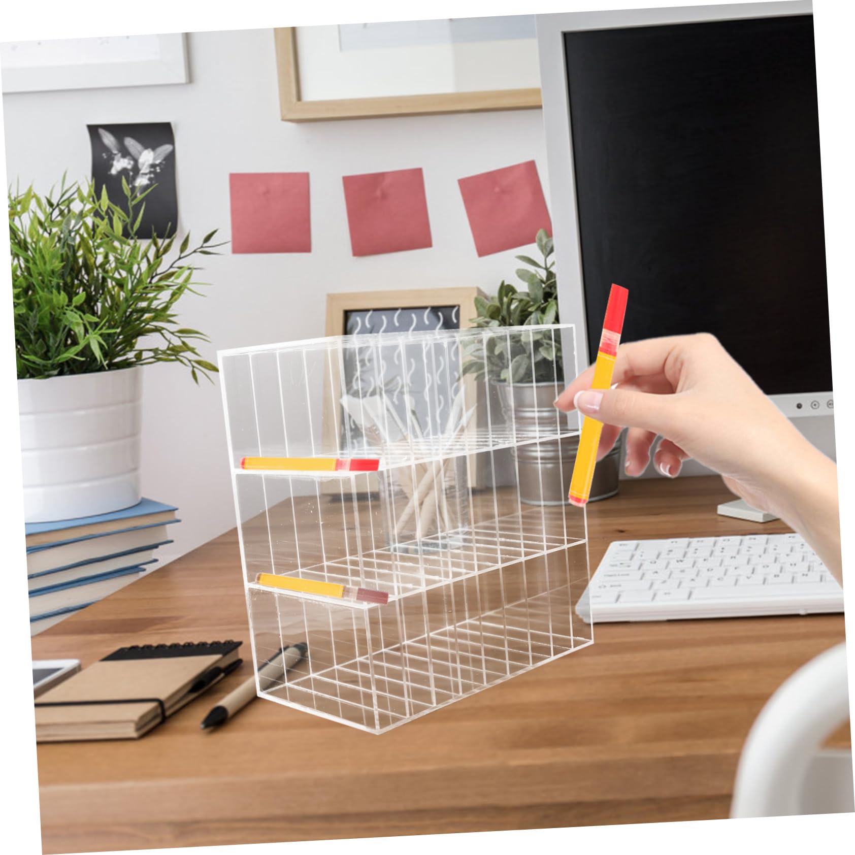 Mikikit Portapenne da Tavolo in Acrilico Organizzatore per Pennarelli Portatile Portapenne da Scrivania Decorativo per Casa e Scuola