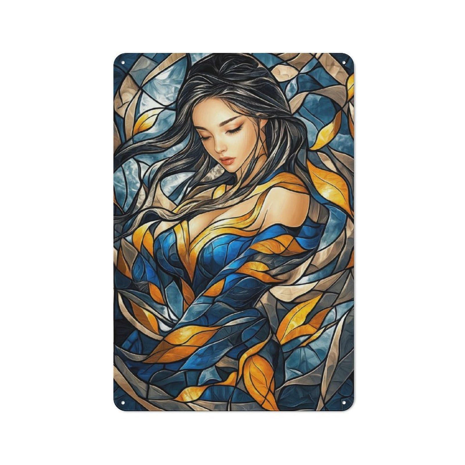 Junmoney Stained Glass Woman Metal Sign 30X20cm With For Workshop Wall, Vintage Decor, A Decorative Christmas Gift For Metal Sign Collectors