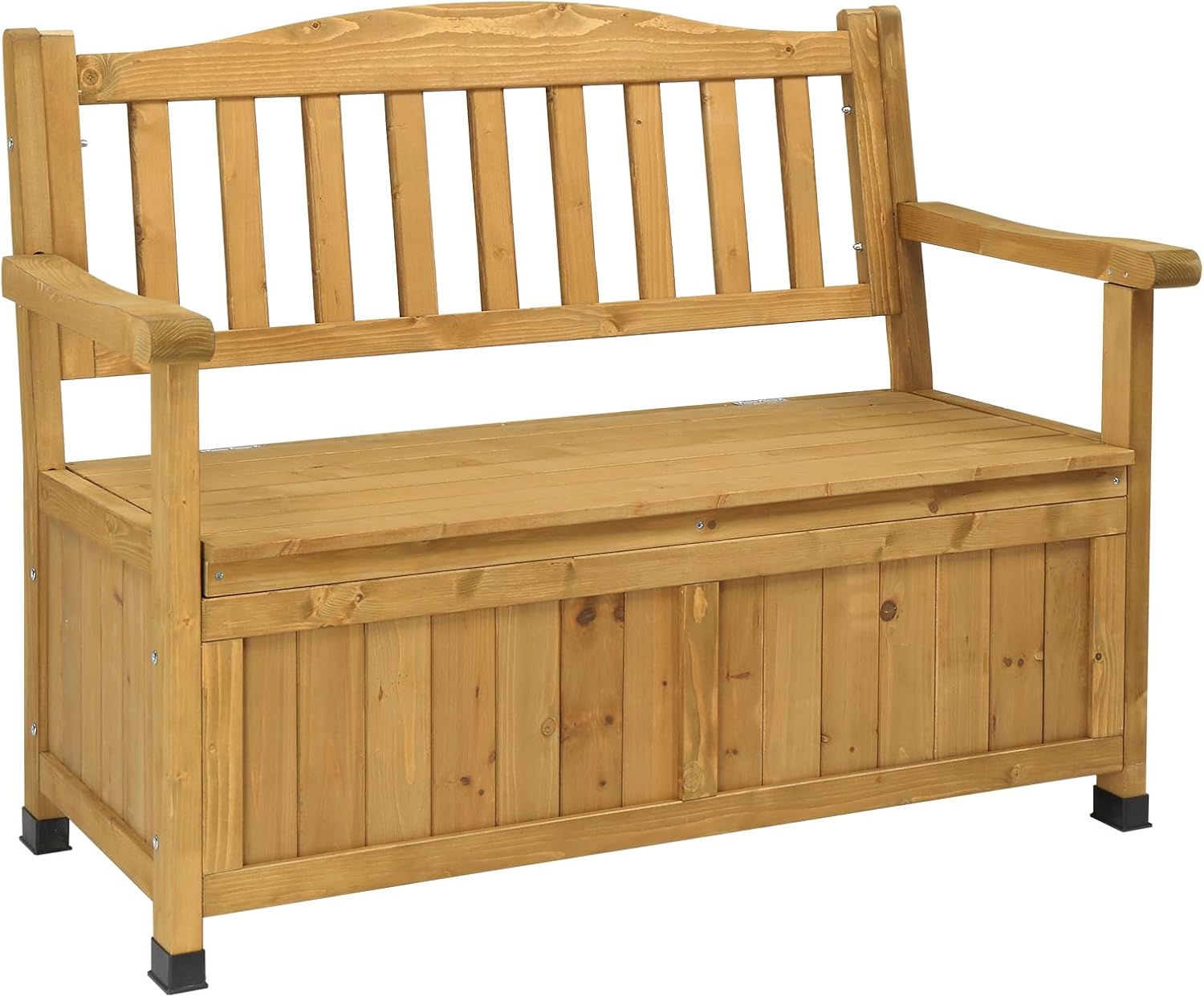 44" Large Wood Deck Box,Outdoor Garden Storage Container,Wooden Outdoor Patio Storage Bench,Patio Furniture Storage Bench,with Backrest & Armrest,for Porch Yard Lawn Poolside Backyard (Yellow)