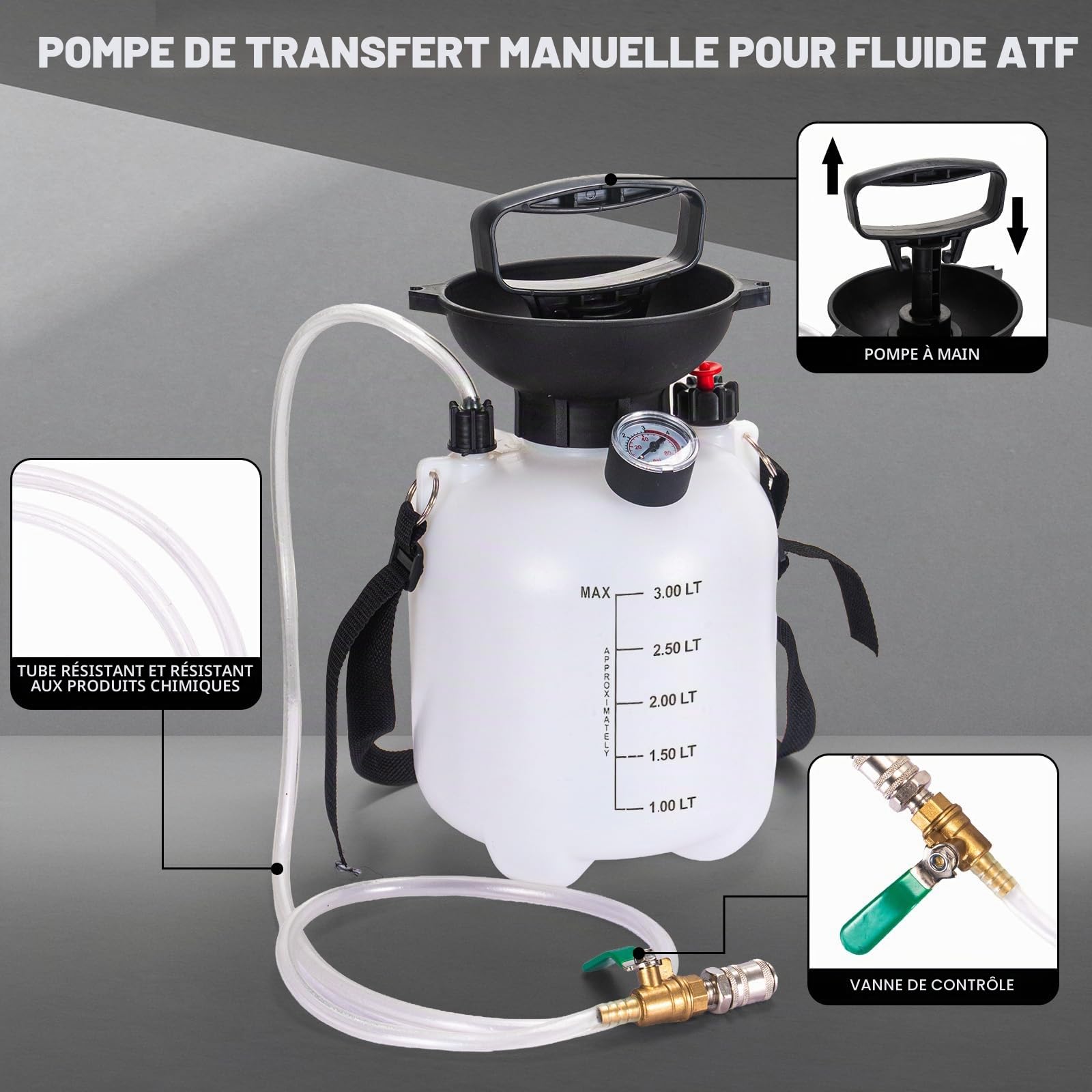Pompe à Huile à engrenage de 3L, remplisseur d'huile, Pompe à Liquide de Transmission Manuelle - Pompe de Remplissage d'huile, Pompe Manuelle de Transfert avec adaptateurs