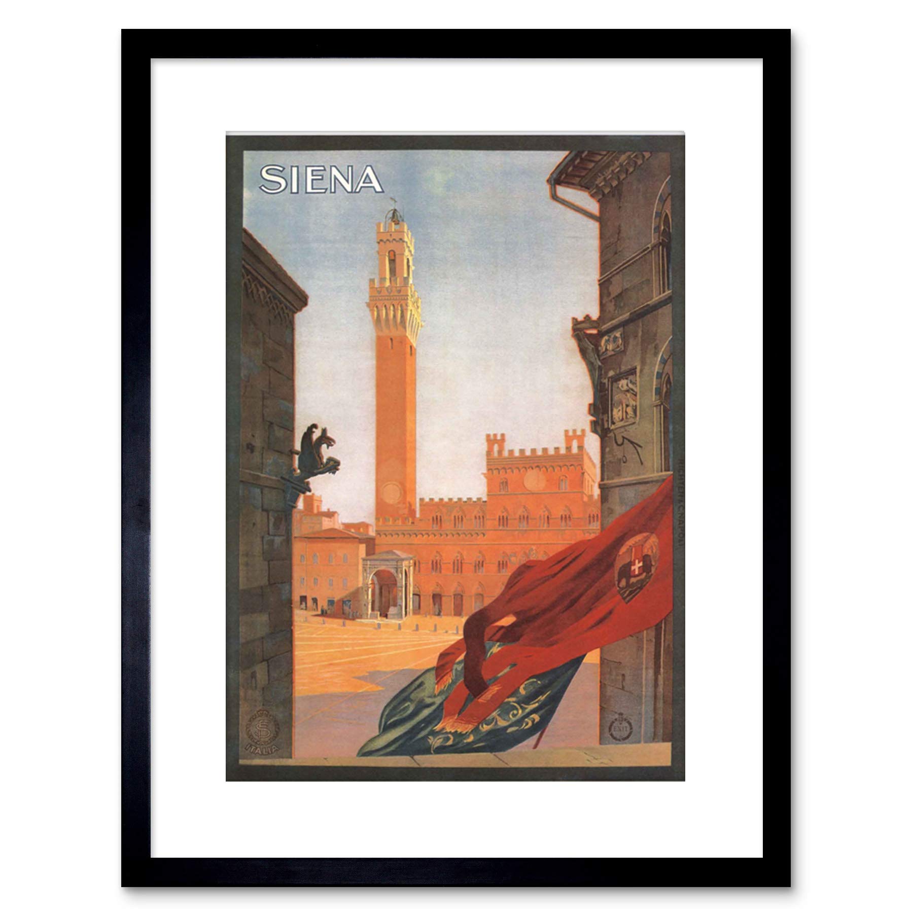 Wee Blue Coo TRAVEL SIENA TORRE DEL MANGIA ITALY VINTAGE ADVERTISING FRAMED PRINT F97X7150
