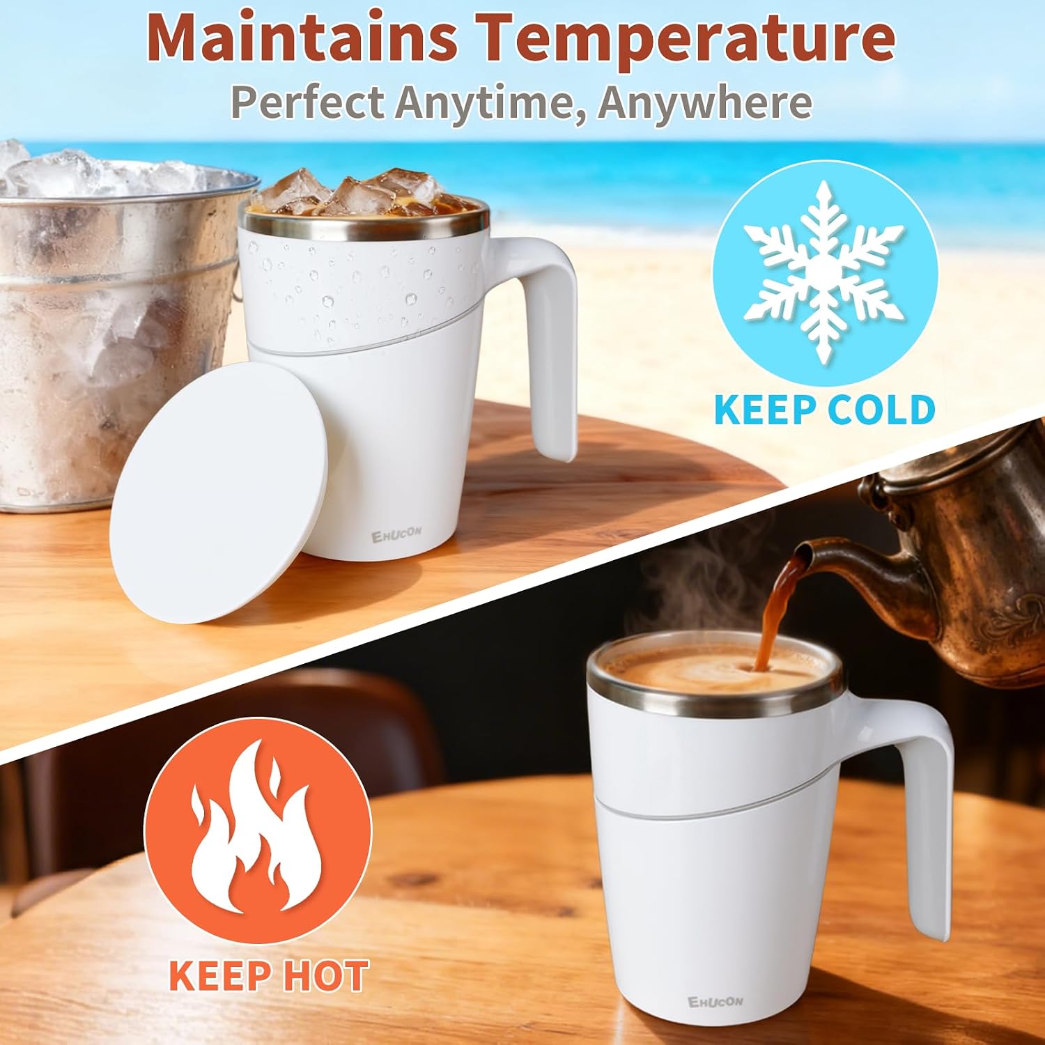 Anti-Impact No-Tip Desk Mug, 470ml / 15.9oz Stainless Steel Insulated Mug with Handle, Smart Suction Base, Non-Slip & Knock Proof, Helps Prevent Desk Spills for Coffee, Tea, Kids & Pets (White) image 4