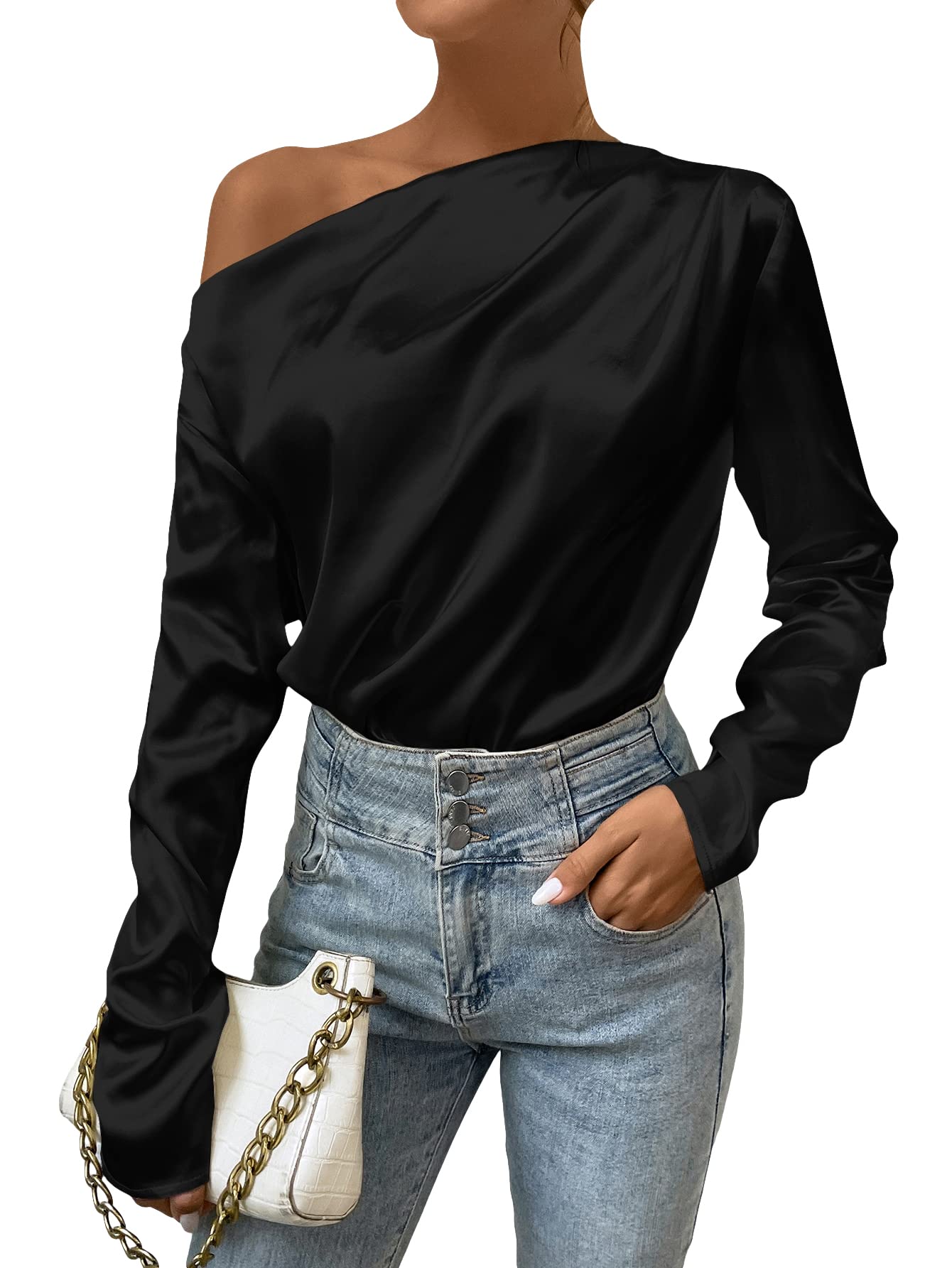 black satin one shoulder top
