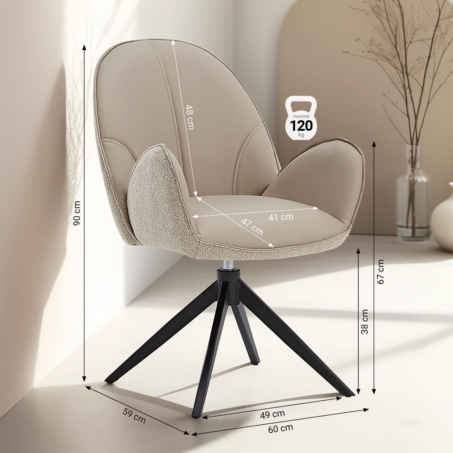 Lot De 2 Chaises Pivotantes Rembourrées Homestyle4u - Accoudoirs, Cuir Marron - Neuf