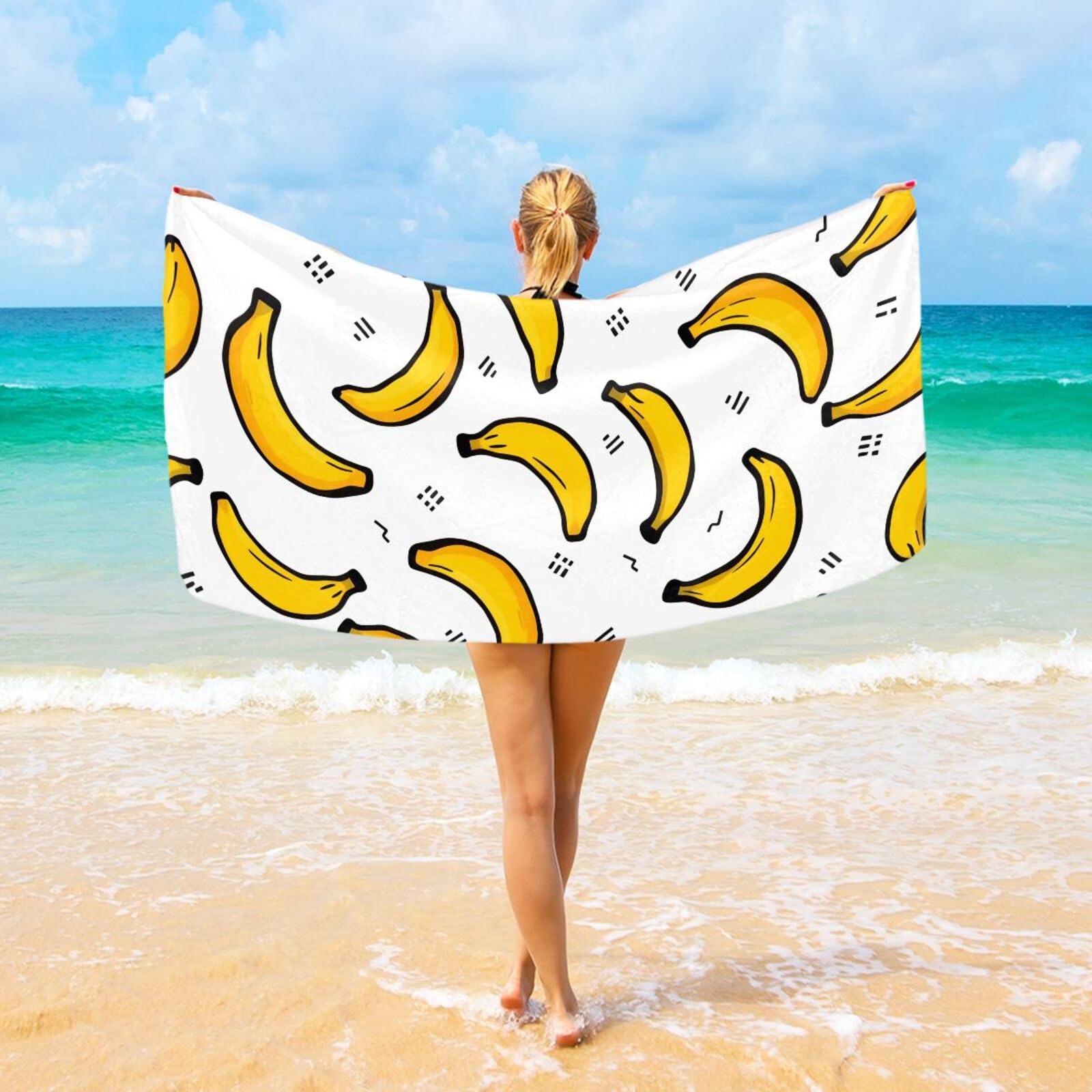 Cartoon Banana Beach Towel 30" x 60", Super Absorbent Bath Towel Quick Dry Lightweight Towel for Beach Yoga Travel Swim Camping Holiday
