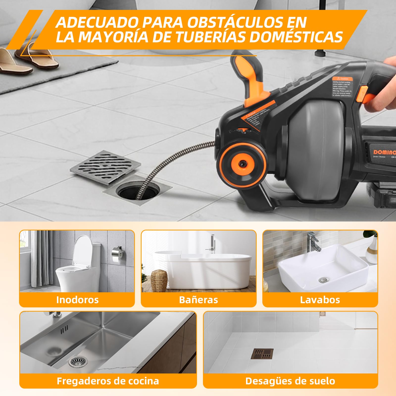 Espiral de limpieza de tuberías eléctrica para Makita 18V batería | limpiador de desagües en espiral con espiral de limpieza de 7,6m, para tuberías de desagüe 19-51mm, WC, baño, sin batería
