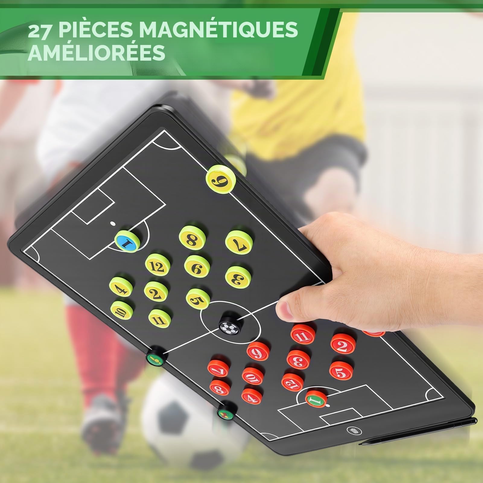 Tableau tactique LCD de 40,6 cm pour football, tableau électronique amélioré, bloc-notes tactique magnétique avec cadre en ABS respectueux de l'environnement, imperméable, résistant aux chutes avec