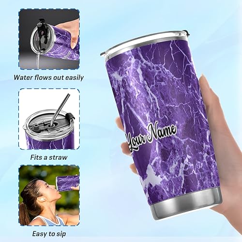 Miniatura 6 de MCHIVER Vaso de acero inoxidable personalizado con nombre personalizado, taza de café de viaje de 20 onzas, vasos aislados con tapa y popote