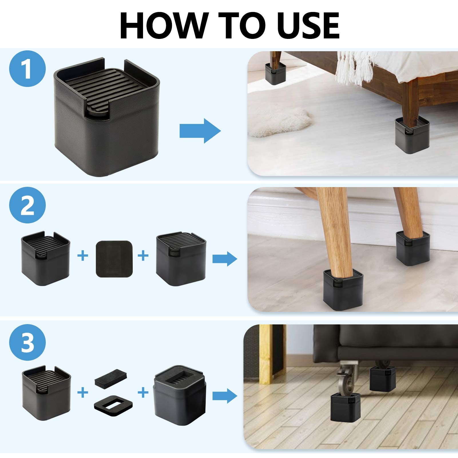 Snapklik.com : Adjustable Bed And Furniture Risers Elevator Up To 3 Or ...