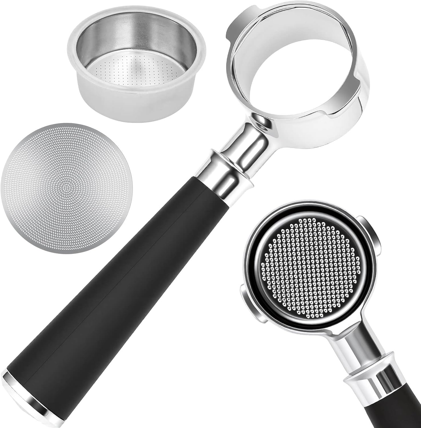 51mm Bottomless Portafilter 2 Ears Fits for Delonghi ECP3420, EC155, BCO430, EC260, and ECP3120, Includes Puck Screen, Double Shot Filter Basket