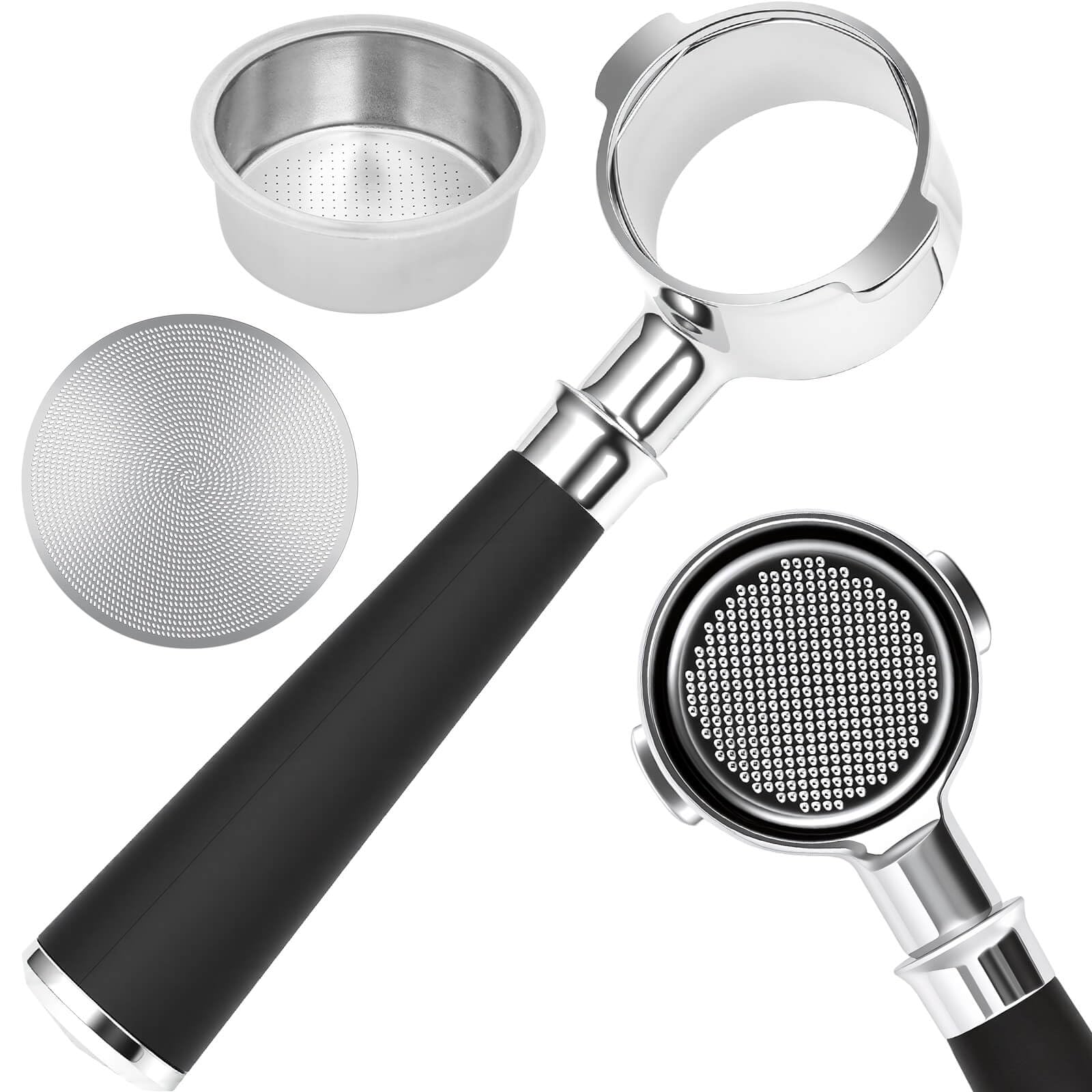 51mm Bottomless Portafilter 2 Ears Fits for Delonghi ECP3420, EC155, BCO430, EC260, and ECP3120, Includes Puck Screen, Double Shot Filter Basket