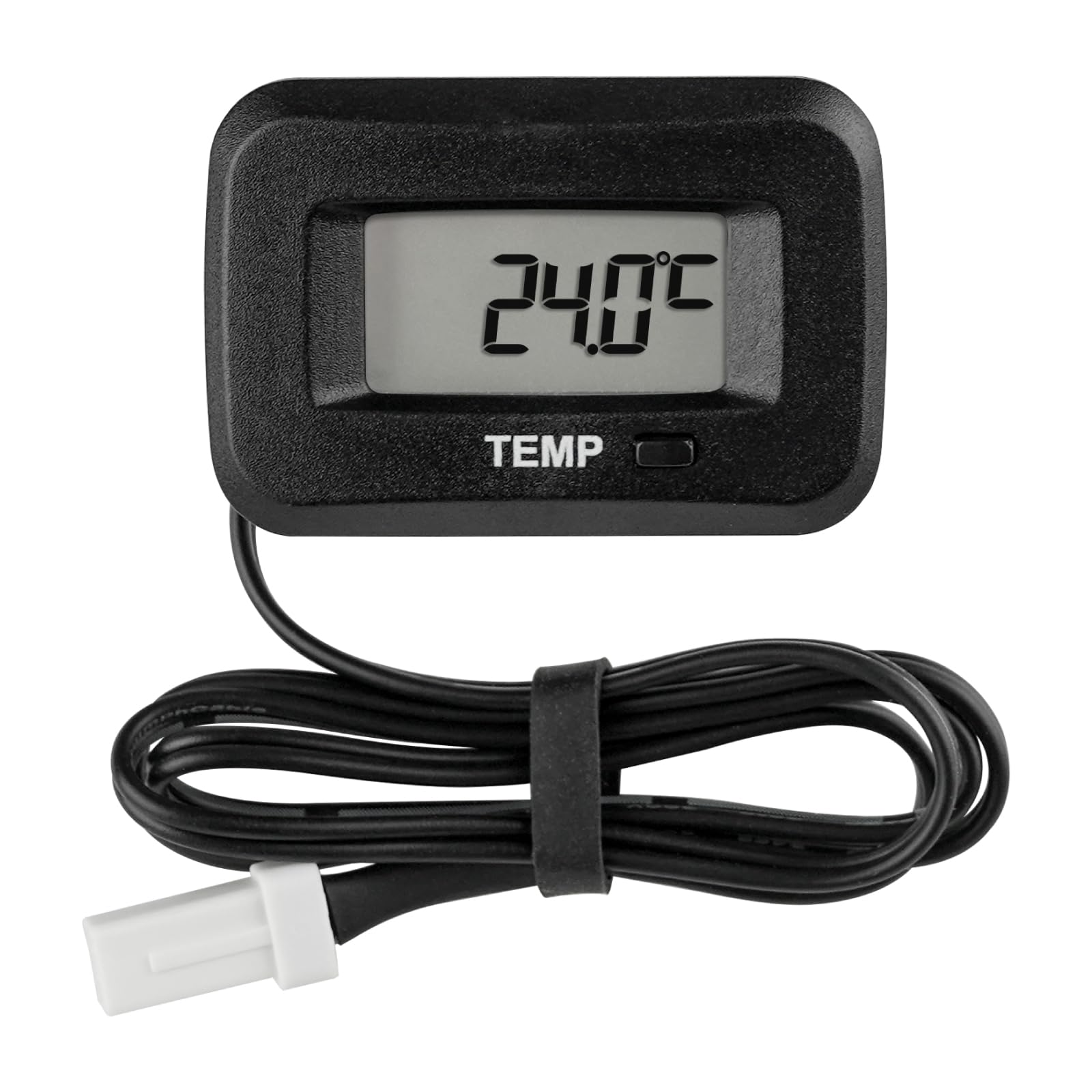 TM006 cyfrowy termometr czarny, 46 x 37 x 31 (mm), wyświetlacz LCD, maksymalna temperatura, przypomnienie o temperaturze, używany do motocykli, traktorów, pojazdów terenowych, łodzi
