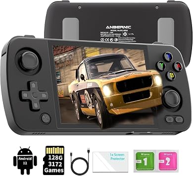GiipGoop RG405M Portable Game Console Retro Handheld Game Console Aluminum Alloy CNC Android 12 System 4.0 Inch IPS Touch Screen with 128G TF Card 3172 Games, 5G WiFi and Bluetooth 5.0Black, Medium