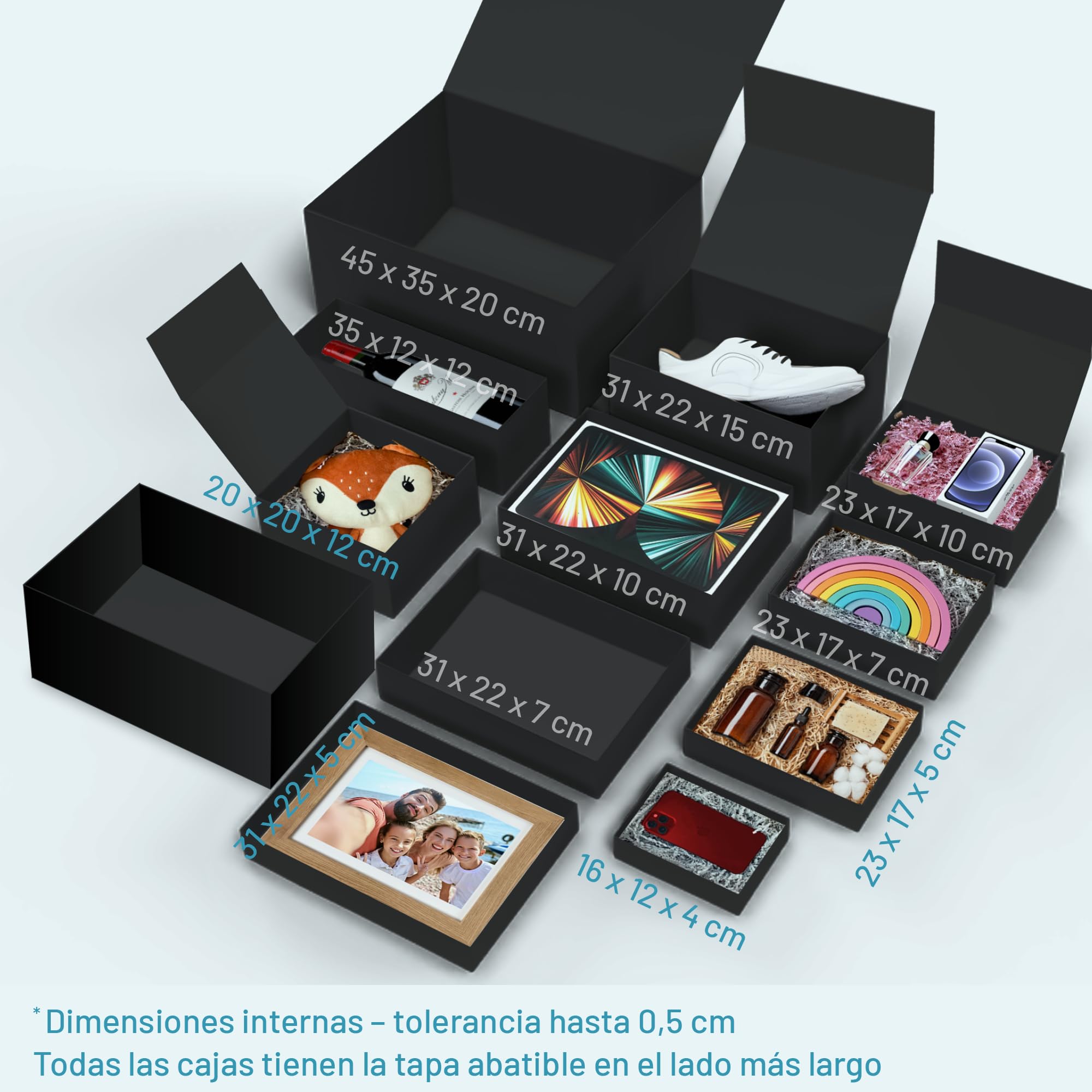 VERPACKUNGSWELT Caja de Regalo con Tapa - 45x35x20cm - 10 Piezas - Cajas Cartón para Regalos con Cierre Magnético - para Cumpleaños, Boda, Navidad, Nacimiento - Envoltorios Elegantes en Color Negro