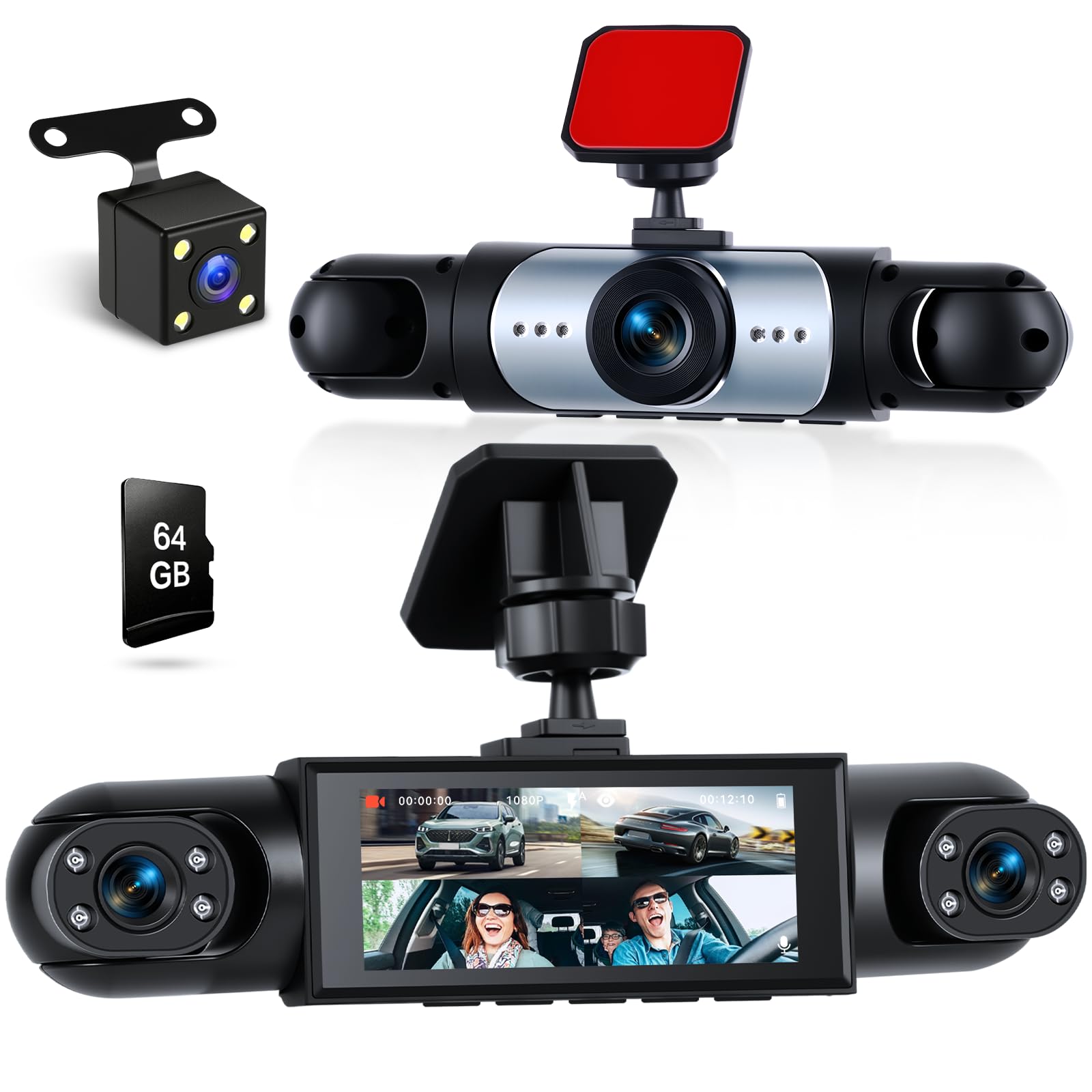 Hikity Caméra de Tableau de Bord pour Tous Les véhicules 4 caméras Écran IPS 3,16" Vision Nocturne 1080P Caméra embarquée Enregistrement en Boucle Enregistreur vidéo Grand Angle