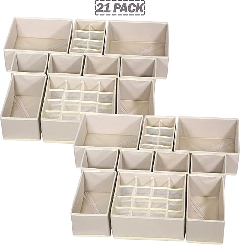 Miniatura 7 de 21 Pack Foldable Drawer Organizer Dividers Cloth Storage Box Closet Dresser Organizer Cube Fabric Containers Basket Bins for Underwear Bras Socks