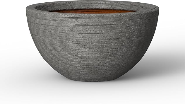Kante Small Round Bowl Dark Gray Concrete Planter 11.8" Dia, Outdoor