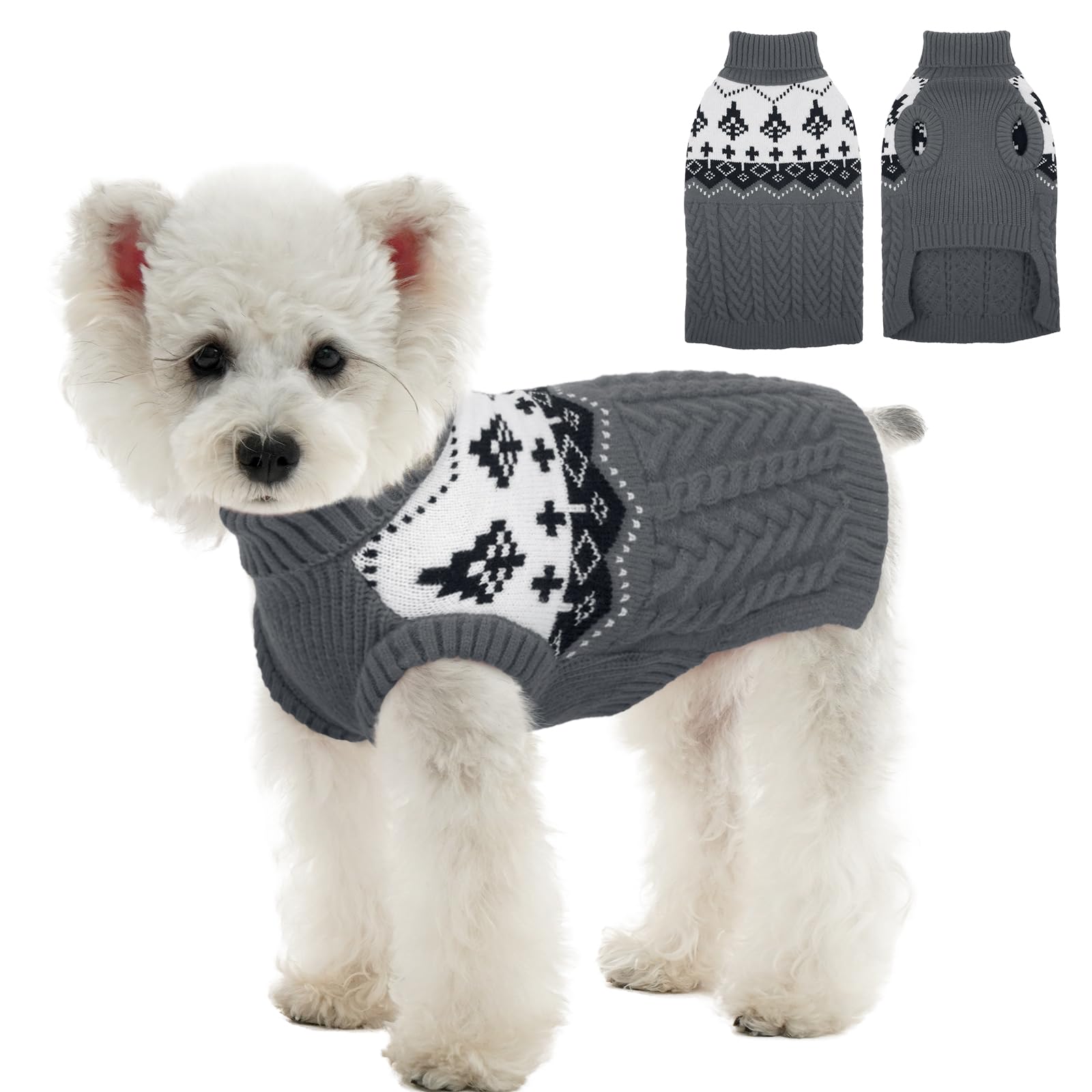 Kuoser Dog Jumper Knitted Dog Sweater Winter Warm Dog Clothes for Small Dogs Soft Puppy Jumpers S, Grey