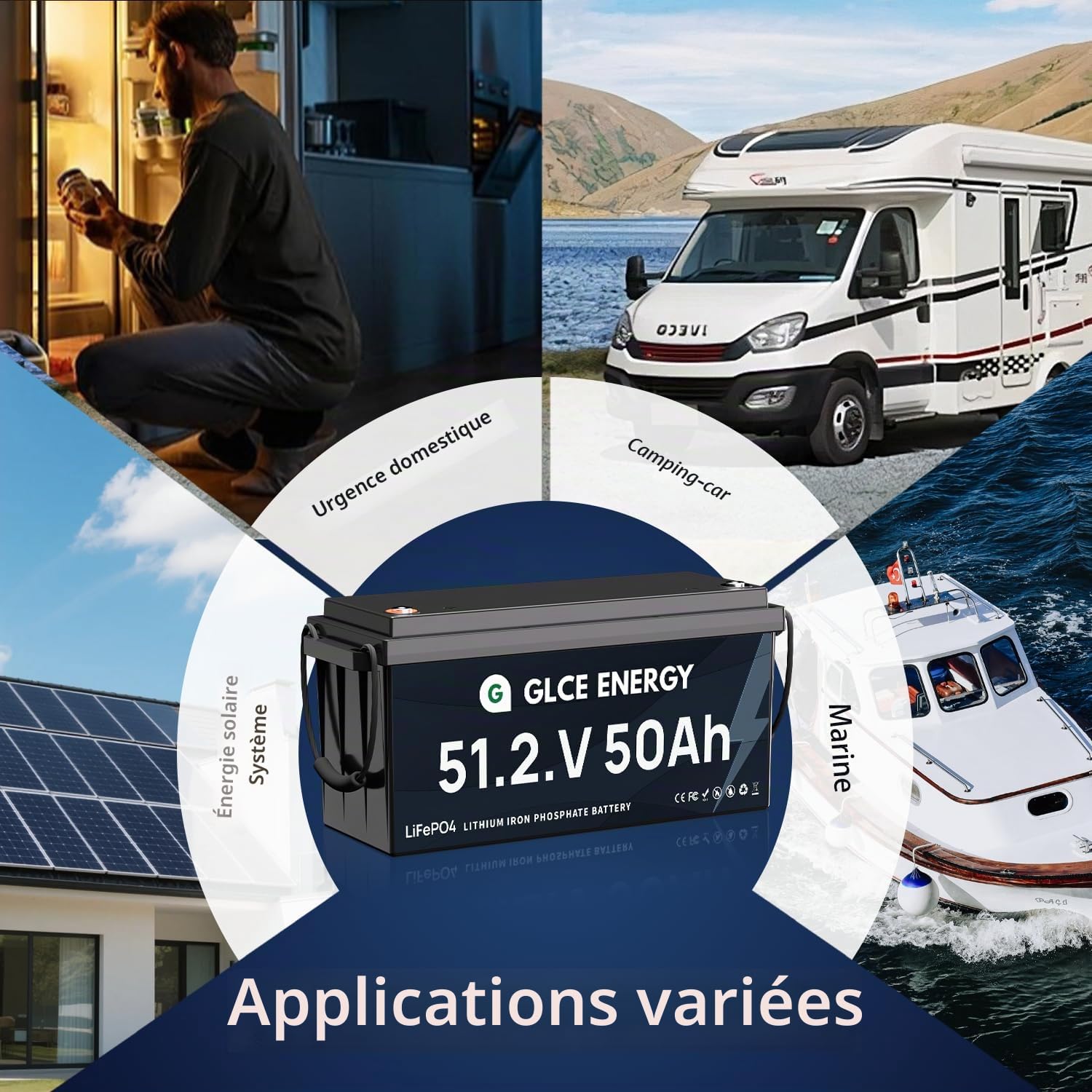 Batterie LiFePO 48V(51.2V) 50Ah avec BMS Bluetooth 100A | 4500-15000 Cycles, Haute capacité 2560 Wh | Batterie à Cycle Profond pour Camping-Cars, installations solaires