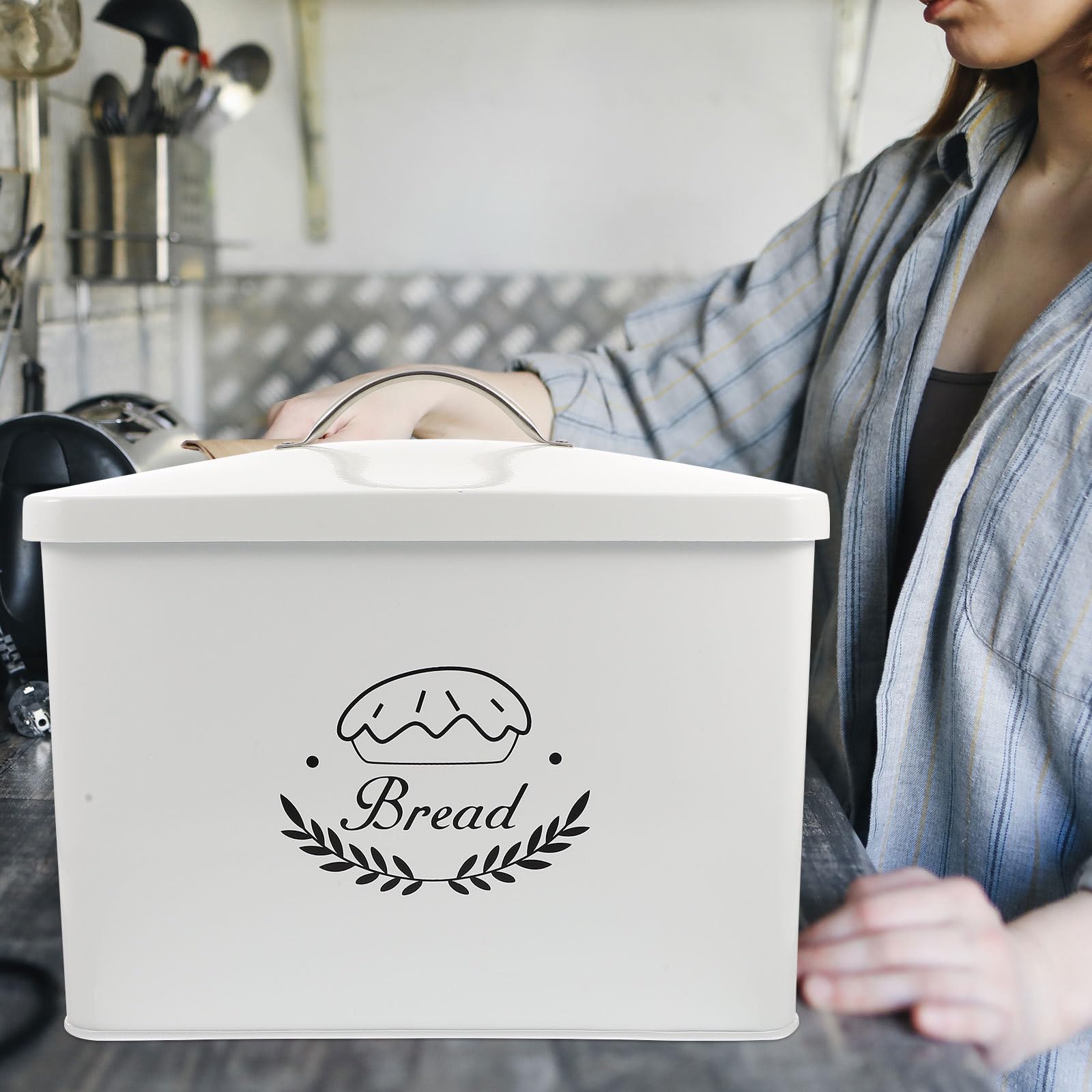 SEWACC Brotkasten aus Metall, Rechteckig, Weiß, Eisen, Aufbewahrungsbox