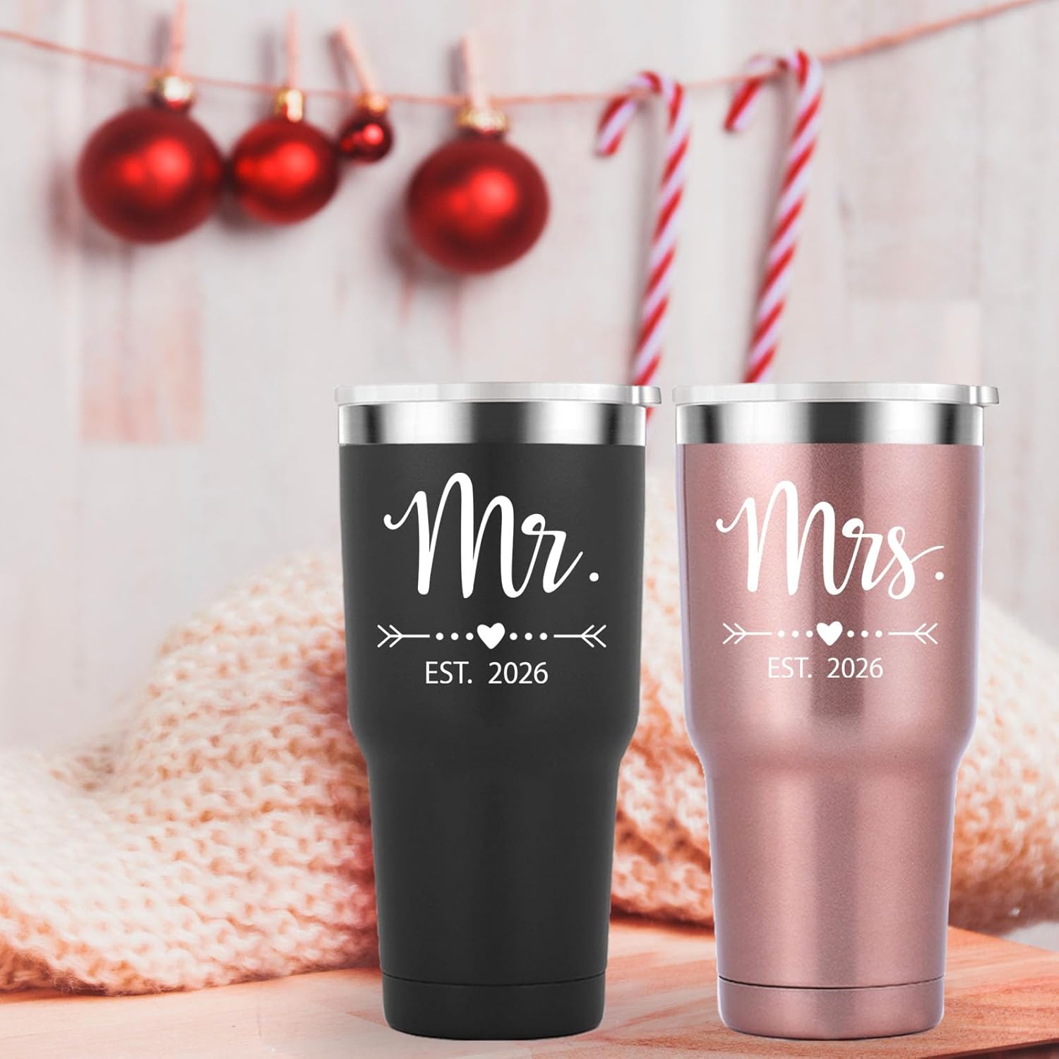 Mamihlap Mr and Mrs Est 2026 Travel Mug 30oz Tumbler.Newlyweds Couples Wife Bride To Be Newly Engaged Bridal Shower Gifts.Wedding Tumbler Idea for Bridal Showers Engagement.(Black&Rose Gold) - Image 4