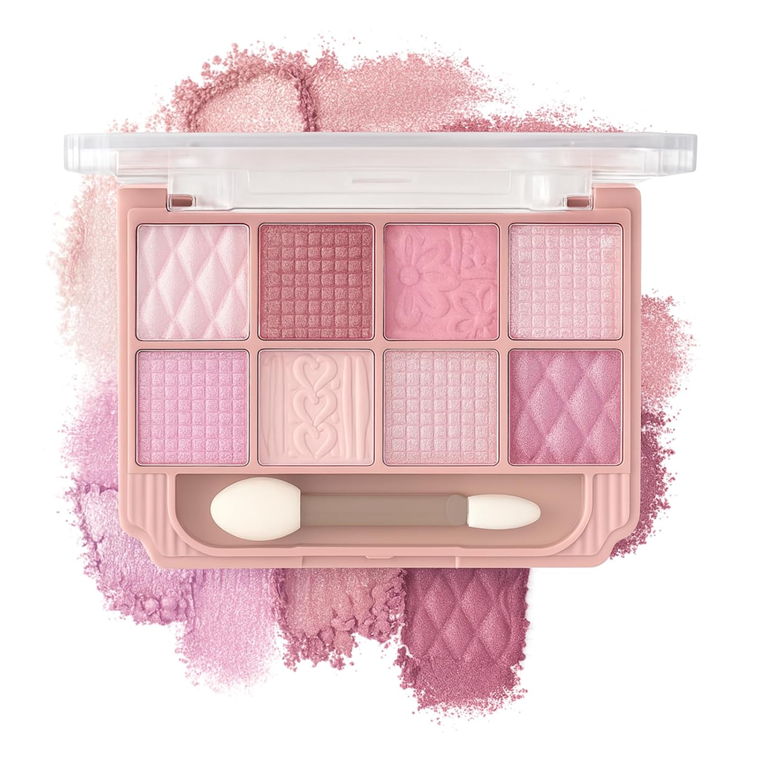 K'APEINE Light Pink Eyeshadow Palette, 8 Color All Shimmer Wafer Eye Shadow Glitter Blendable Makeup Palette Long-Lasting Eye Shades With 1 Dual Brush,Naturing-Looking,Waterproof Shades for Women-02