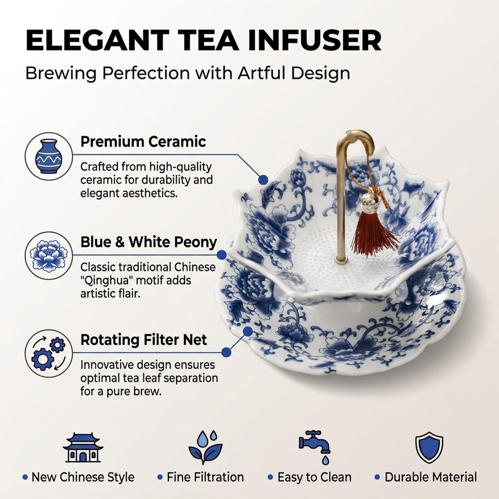 rockible Colador de Té de, Herramienta Artística Esencial, Accesorio de Té para Decoración de Salón de Té O de Mesa.