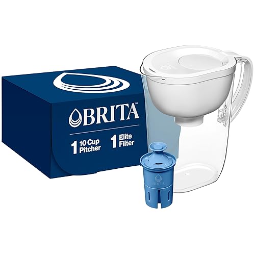 Brita Jarra de agua, filtro Elite de uso diario, elimina el 99% del plomo, incluye 1 filtro, capacidad de 10 tazas, color blanco
