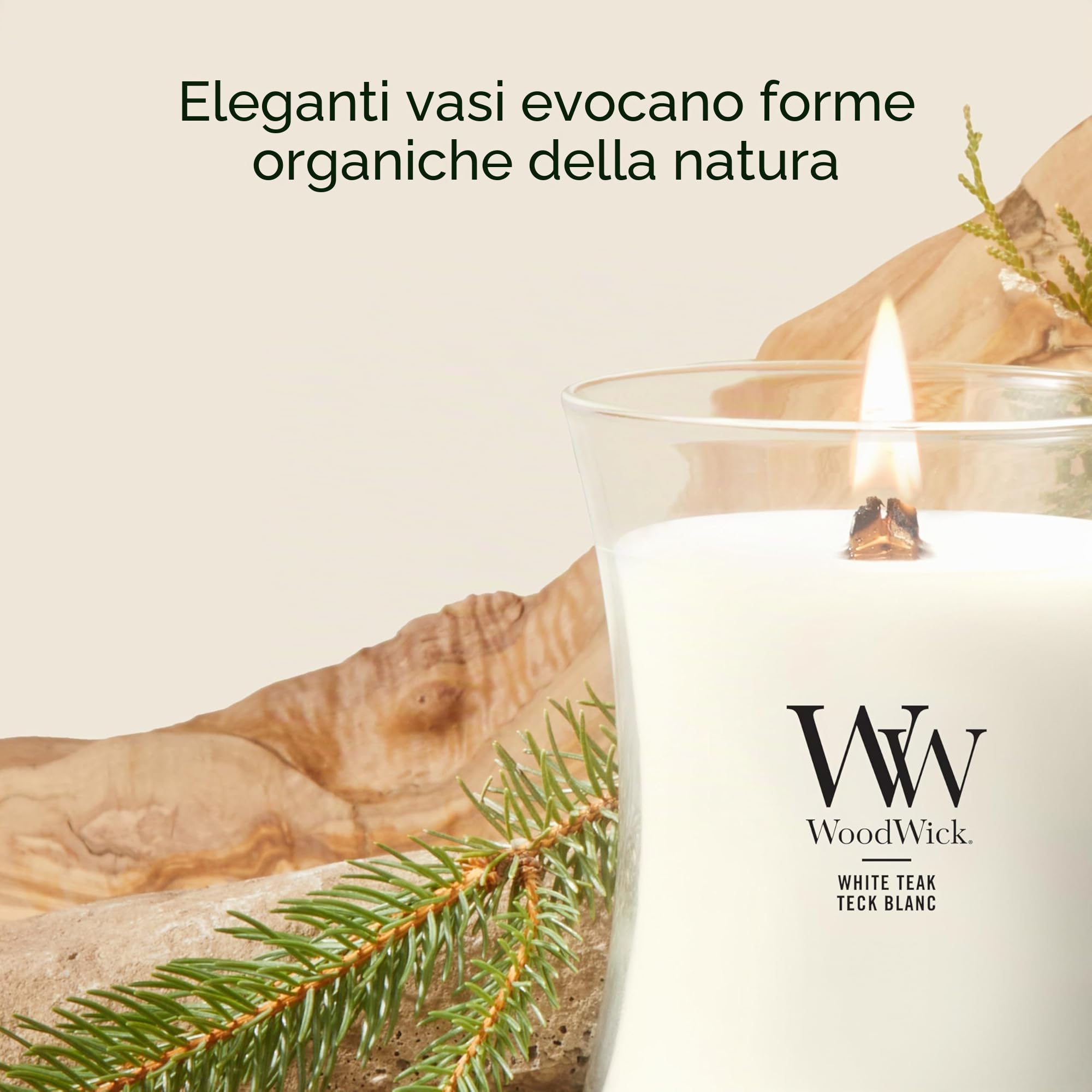 WoodWick | Candela Media | White Teak | Ottimo regalo per donne