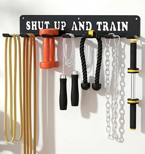 Miniatura 9 de Estante de entrenamiento de pared de metal negro de calibre pesado multiusos, organizador de montaje en pared para equipo de entrenamiento Dolor