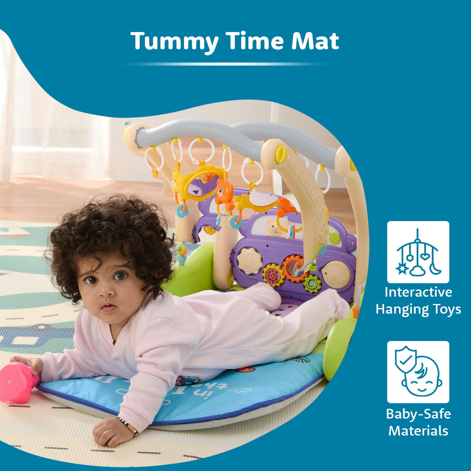 Amazon Brand - Supples 2 in 1 Musical Baby Play Gym with Convertible Walker | Push Walker with Play Piano, Lights, Rattles & Tummy Time Mat for Babies & Toddlers | in The Wild - Image 6 thumbnail