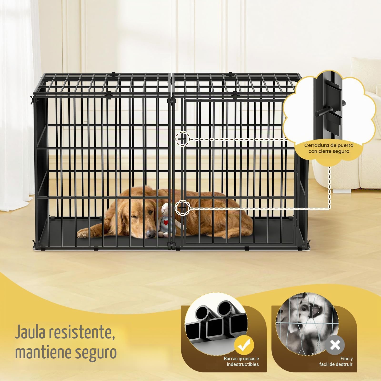 Pawaboo - Jaula para Perro, con Alfombra Impermeable, Parque de Metal Grueso, antimordeduras, con Tapa Segura, Interior, Exterior, 143,5 x 70 x 80 cm, Color Negro