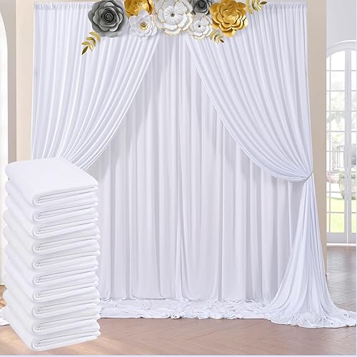 Cortina tipo telón de fondo blanco sin arrugas de 50 x 10 pies para bodas, cortinas de fondo de fotos de poliéster para baby shower, fiesta de
