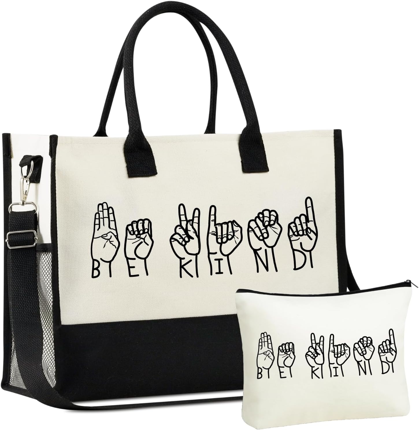 InnoBeta ASL Gifts for Women, Canvas Tote Bag with Top Zipper Closure and Shoulder Strap