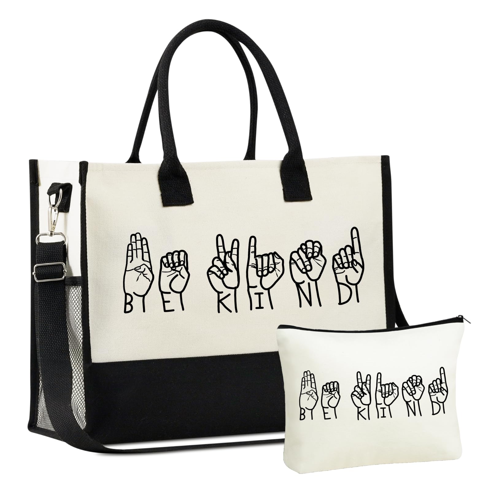 InnoBeta ASL Gifts for Women, Canvas Tote Bag with Top Zipper Closure and Shoulder Strap