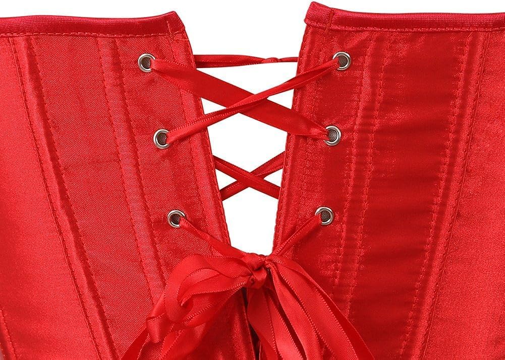 KSHUN Women's Sexy Satin Floral Boned Overbust Corset Top Lace up Back Underbust Body Shaper - Image 5