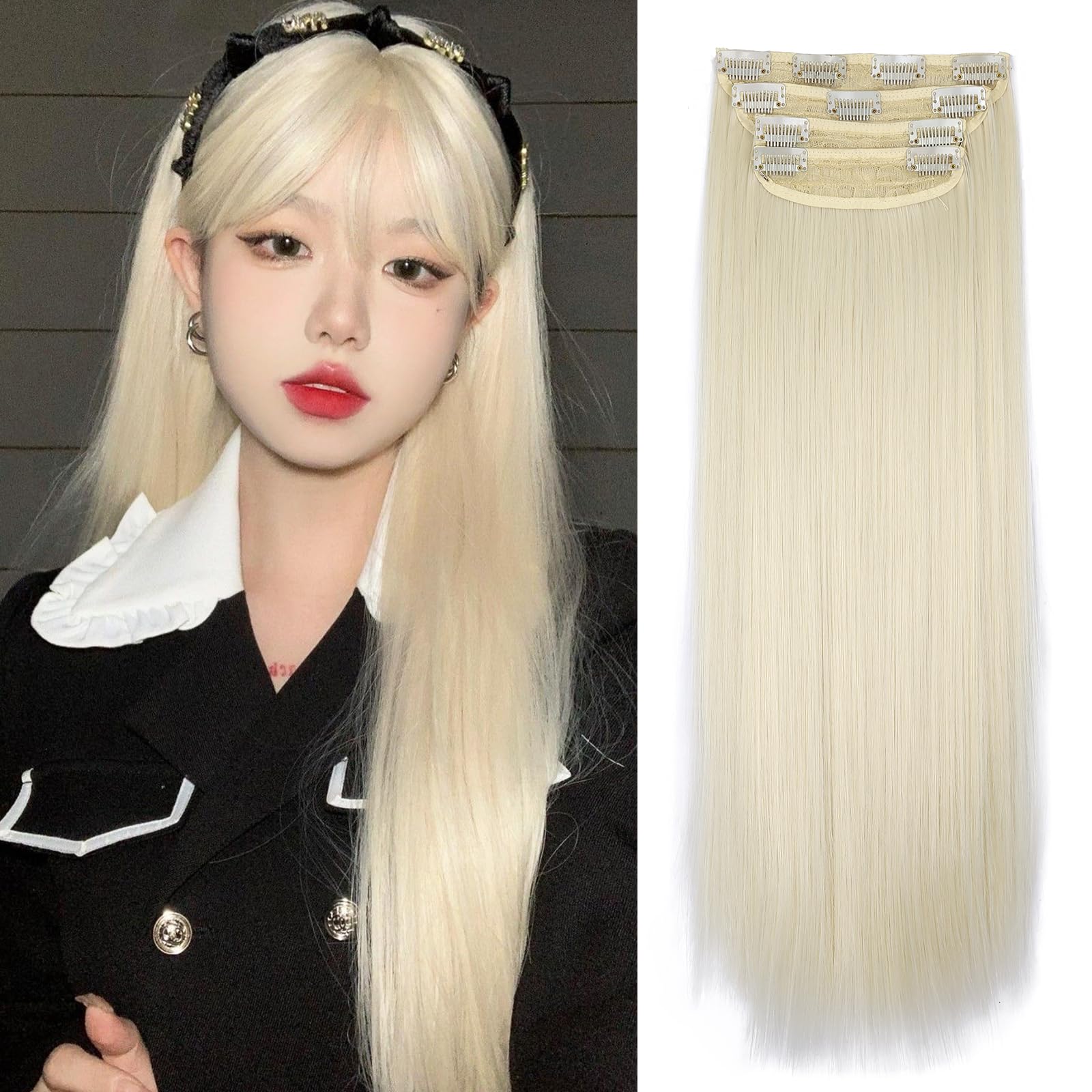 Amazon.co.jp: 襟足ウィッグ ワンタッチエクステ ストレート 4枚セット