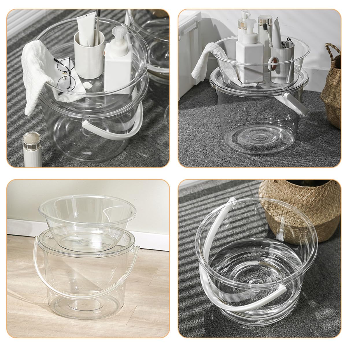 Housoutil Cubo de Lavado Portátil de Plástico Transparente Asa y Tapa, Ligero y Práctico para Remojar los Pies y Lavar la Ropa en Casa
